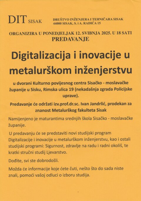 Predavanje Digitalizacija i inovacije u metalurškom inženjerstvu